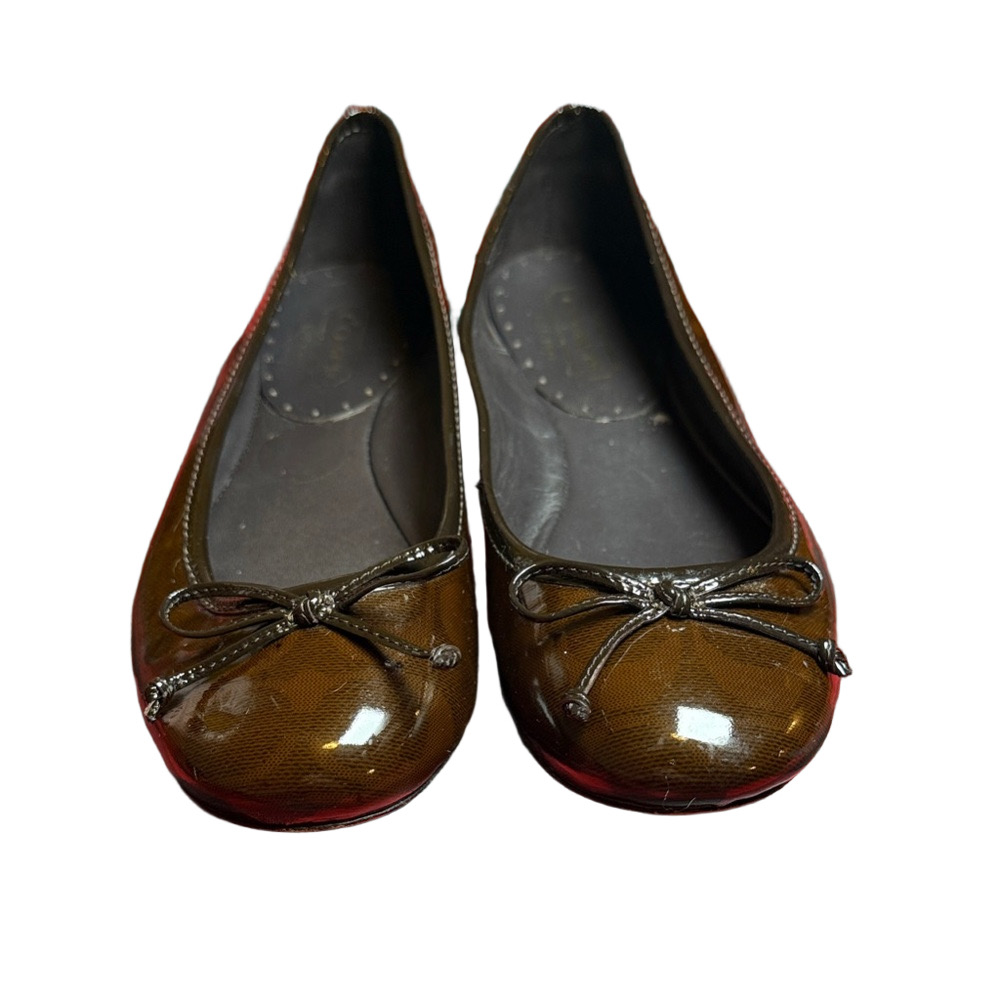 Coach Glossy Brown Flats with Bow